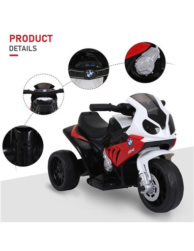 HOMCOM Electric Motorbike for Kids Ride on BMW Motorbike W/Headlights and Music, 6 V-Red