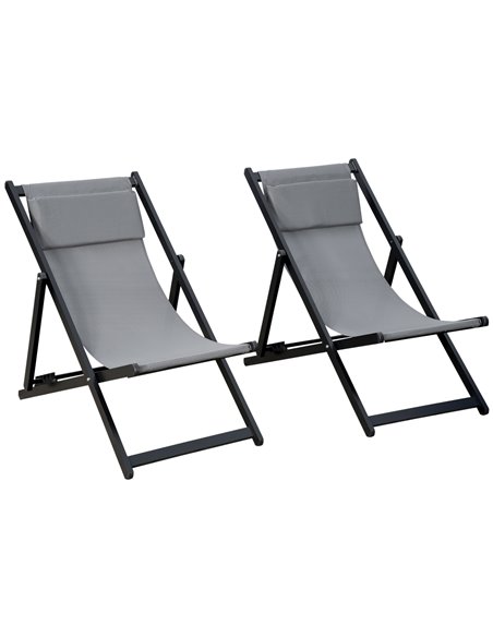 Outsunny Set of 2 Folding Garden Beach Aluminium Frame Chairs, Grey 84B-342V71CG - pic 46381 | FastDaddyshop