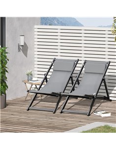 Outsunny Set of 2 Folding Garden Beach Aluminium Frame Chairs, Grey 84B-342V71CG 2