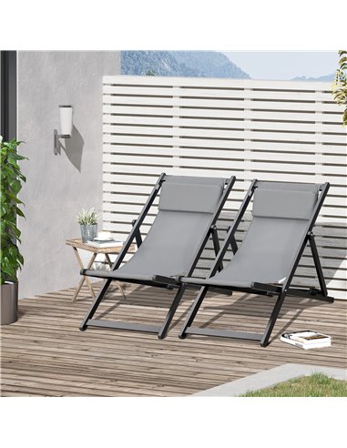 Outsunny Set of 2 Folding Garden Beach Aluminium Frame Chairs, Grey 84B-342V71CG