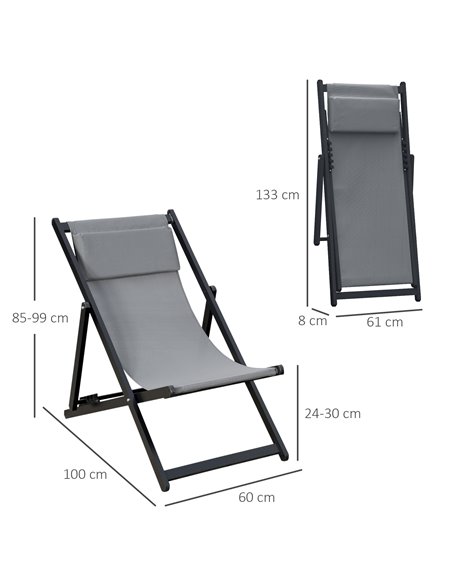 Outsunny Set of 2 Folding Garden Beach Aluminium Frame Chairs, Grey 84B-342V71CG - pic 46383 | FastDaddyshop