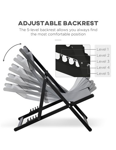 Outsunny Set of 2 Folding Garden Beach Aluminium Frame Deck Chairs Deckchairs Seaside Folding Garden Patio Lounger, Grey 84B-342
