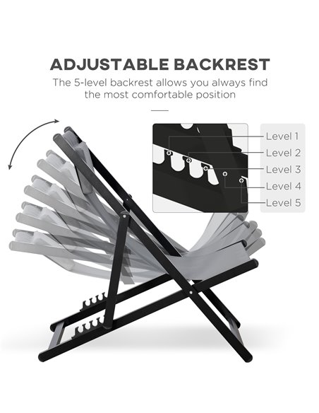 Outsunny Set of 2 Folding Garden Beach Aluminium Frame Deck Chairs Deckchairs Seaside Folding Garden Patio Lounger, Grey 84B-342 - pic 46385 | FastDaddyshop