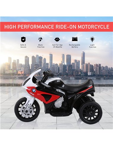 HOMCOM Electric Motorbike for Kids Ride on BMW Motorbike W/Headlights and Music, 6 V-Red