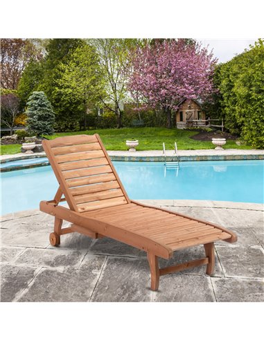 Outsunny Outdoor Wooden Lounger Chair, Sun Bed, Red Brown 84B-164
