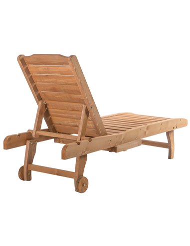 Outsunny Outdoor Wooden Lounger Chair, Sun Bed with Built-In Table, Adjustable Backrest and Wheels, Red Brown 84B-164