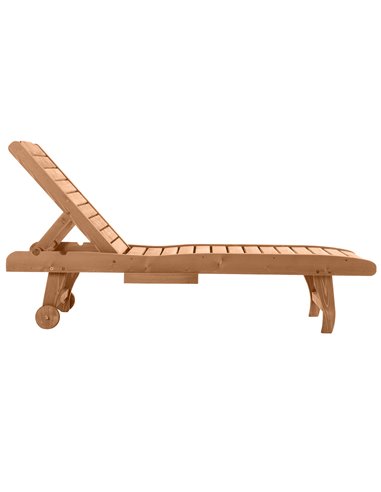 Outsunny Outdoor Wooden Lounger Chair, Sun Bed with Built-In Table, Adjustable Backrest and Wheels, Red Brown 84B-164