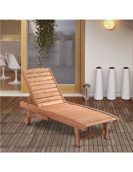 Outsunny Outdoor Wooden Lounger Chair, Sun Bed with Built-In Table, Adjustable Backrest and Wheels, Red Brown 84B-164 - pic 46407 | FastDaddyshop