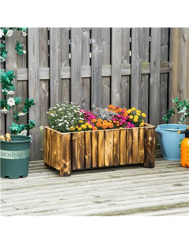 Outsunny Raised Flower Bed Wooden Rectangualr Planter, Natural Wood 845-100