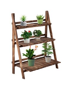 Outsunny 3 Tier Wooden Folding Flower Pot Stand, Brown 845-112