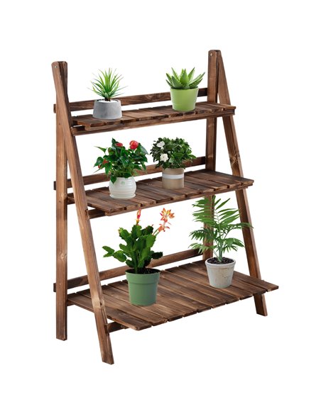 Outsunny 3 Tier Wooden Folding Flower Pot Stand, Brown 845-112 - pic 46453 | FastDaddyshop