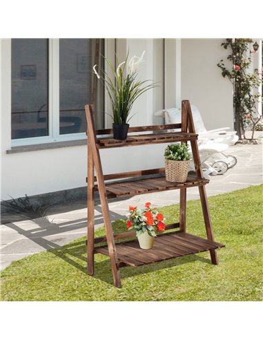 Outsunny 3 Tier Wooden Folding Flower Pot Stand, Brown 845-112