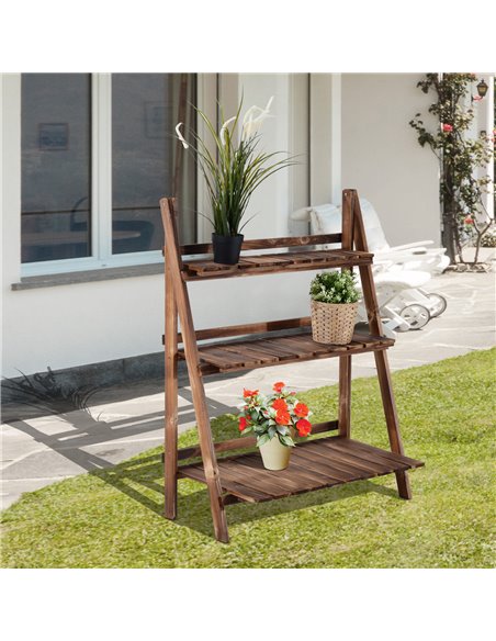 Outsunny 3 Tier Wooden Folding Flower Pot Stand, Brown 845-112 - pic 46454 | FastDaddyshop