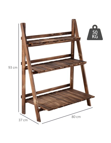 Outsunny 3 Tier Wooden Folding Flower Pot Stand, Brown 845-112 - pic 46455 | FastDaddyshop
