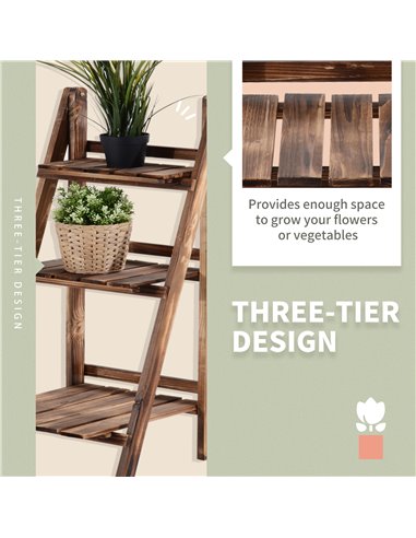 Outsunny Wooden Folding Flower Pot Stand 3 Tier Garden Planter Display Ladder Gardener Storage Shelves Rack Herb Holder (80L x 3
