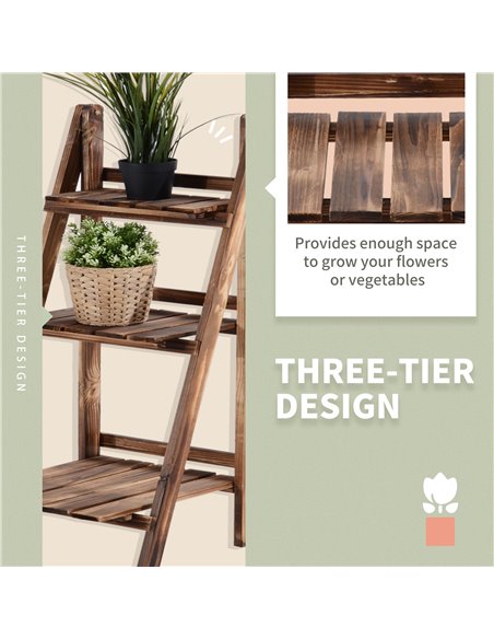 Outsunny Wooden Folding Flower Pot Stand 3 Tier Garden Planter Display Ladder Gardener Storage Shelves Rack Herb Holder (80L x 3 - pic 46457 | FastDaddyshop