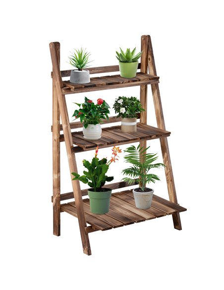 Outsunny 3 Tier Wooden Folding Flower Pot Stand, Brown 845-119 - pic 46462 | FastDaddyshop
