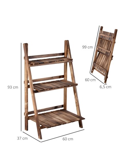 Outsunny 3 Tier Wooden Folding Flower Pot Stand, Brown 845-119 - pic 46464 | FastDaddyshop