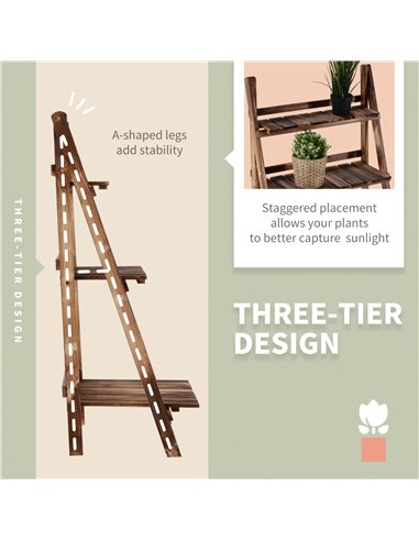 Outsunny Wooden Folding Flower Pot Stand 3 Tier Garden Planter Display Ladder Gardener Storage Shelves Rack Herb Holder (60L x 3