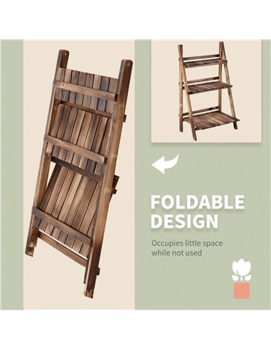 Outsunny Wooden Folding Flower Pot Stand 3 Tier Garden Planter Display Ladder Gardener Storage Shelves Rack Herb Holder (60L x 3