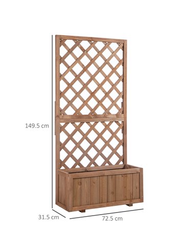 Outsunny Garden Wooden Pine Trough Planter with Topped Trellis Climbing Plants Flower Raised Bed 845-127