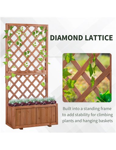 Outsunny Garden Wooden Pine Trough Planter with Topped Trellis Climbing Plants Flower Raised Bed 845-127