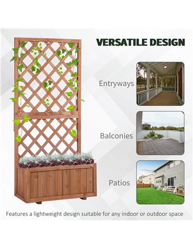 Outsunny Garden Wooden Pine Trough Planter with Topped Trellis Climbing Plants Flower Raised Bed 845-127
