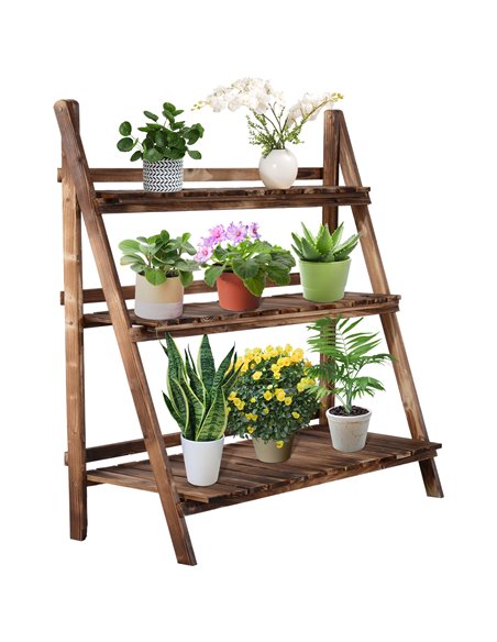 Outsunny 3 Tier Flower Stand Wood Folding Planter, Brown 845-113 - pic 46489 | FastDaddyshop
