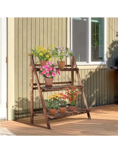 Outsunny 3 Tier Flower Stand Wood Folding Planter, Brown 845-113 - pic 46490 | FastDaddyshop