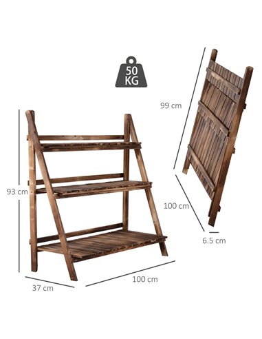 Outsunny 3 Tier Flower Stand Wood Folding Planter, Brown 845-113