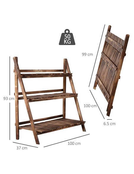 Outsunny 3 Tier Flower Stand Wood Folding Planter, Brown 845-113 - pic 46491 | FastDaddyshop