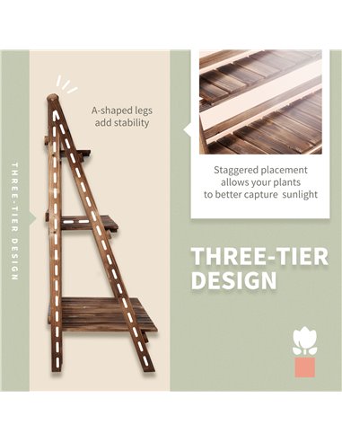 Outsunny 3 Tier Flower Stand Wood Folding Planter Ladder Display Shelf Rack for Garden Outdoor Backyard 100Lx37Wx93H(cm) 845-113
