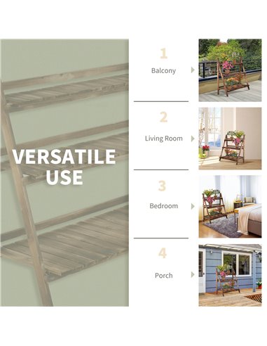 Outsunny 3 Tier Flower Stand Wood Folding Planter Ladder Display Shelf Rack for Garden Outdoor Backyard 100Lx37Wx93H(cm) 845-113