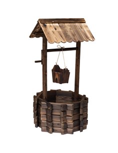 Outsunny Wooden Wishing Well Planter Outdoor Flower Pot, Brown 844-130