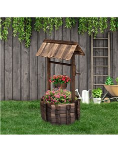 Outsunny Wooden Wishing Well Planter Outdoor Flower Pot, Brown 844-130 2