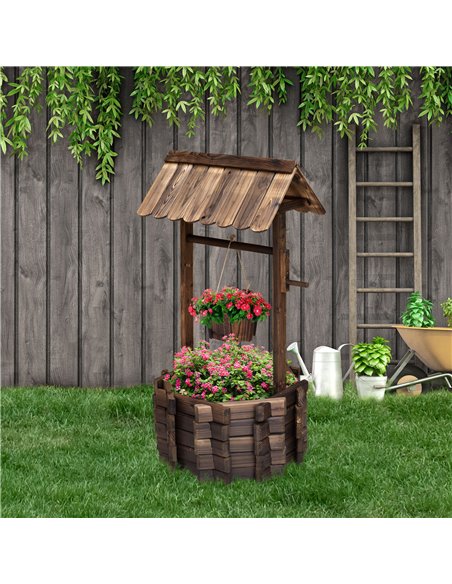 Outsunny Wooden Wishing Well Planter Outdoor Flower Pot, Brown 844-130 - pic 46508 | FastDaddyshop