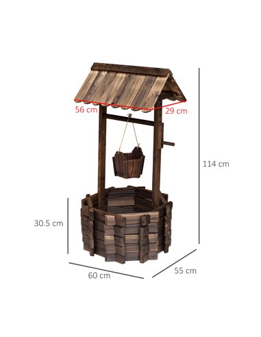 Outsunny Wooden Wishing Well Planter Outdoor Flower Pot, Brown 844-130