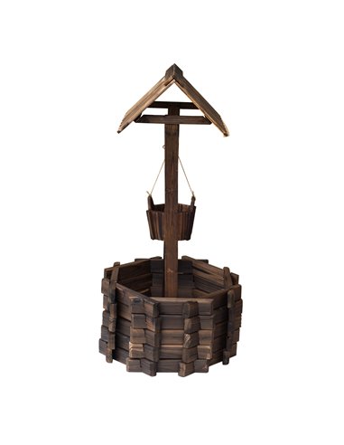 Outsunny Wooden Wishing Well Planter Outdoor Flower Pot Backyard Garden Decor w/ Bucket 844-130