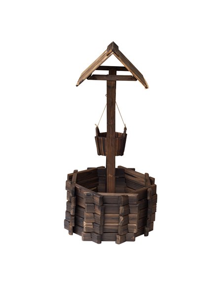 Outsunny Wooden Wishing Well Planter Outdoor Flower Pot Backyard Garden Decor w/ Bucket 844-130 - pic 46513 | FastDaddyshop
