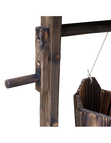 Outsunny Wooden Wishing Well Planter Outdoor Flower Pot Backyard Garden Decor w/ Bucket 844-130
