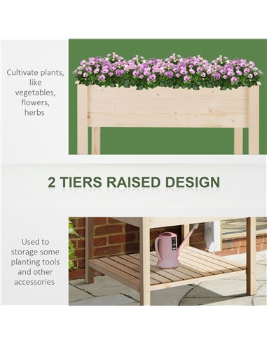 Outsunny Wooden Planter Elevated Garden Planting Bed Stand Outdoor Flower Box w/ Storage Shelf 845-241