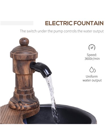 Outsunny Fir Wood Garden Water Features W/ Flower Planter, Φ27x37H cm 844-217V01