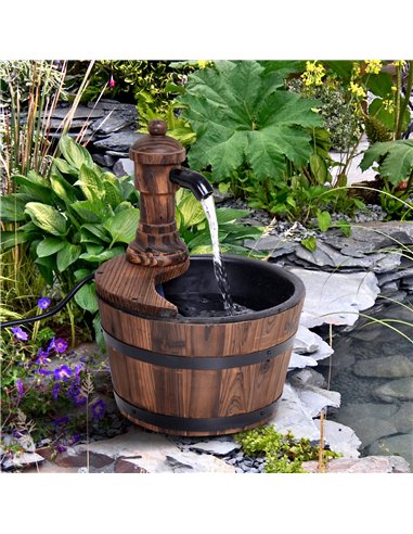Outsunny Fir Wood Garden Water Features W/ Flower Planter, Φ27x37H cm 844-217V01