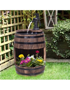 Outsunny Wood Barrel Patio Water Fountain Electric Pump 844-218V01 2