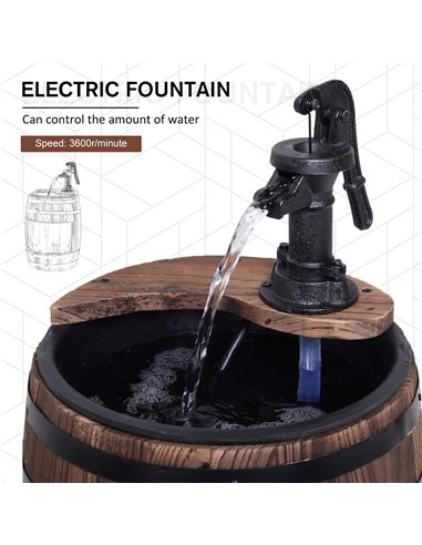Outsunny Wood Barrel Patio Water Fountain Electric Pump Garden Decorative Ornament with Flower Planter Decor 844-218V01