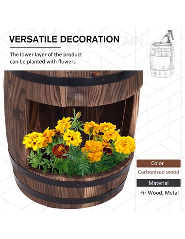 Outsunny Wood Barrel Patio Water Fountain Electric Pump Garden Decorative Ornament with Flower Planter Decor 844-218V01
