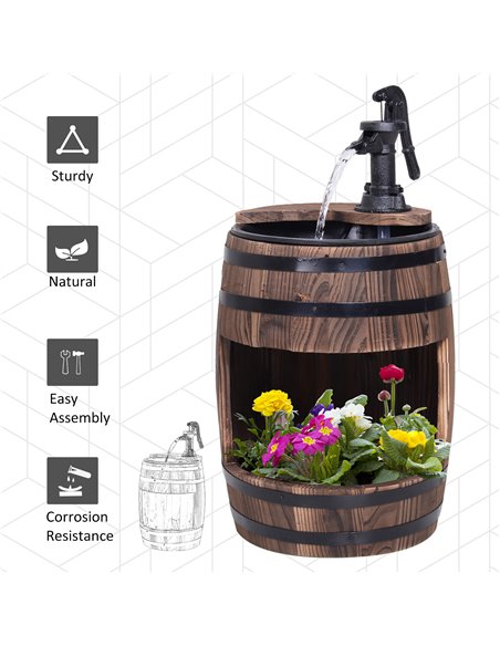 Outsunny Wood Barrel Patio Water Fountain Electric Pump Garden Decorative Ornament with Flower Planter Decor 844-218V01 - pic 46557 | FastDaddyshop