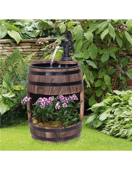 Outsunny Wood Barrel Patio Water Fountain Electric Pump Garden Decorative Ornament with Flower Planter Decor 844-218V01 - pic 46560 | FastDaddyshop