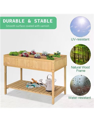Outsunny Garden Wooden Planters, Flower Box Raised, Rectangular 8 Compartment Plant Stand, Oak Tone 845-238V01
