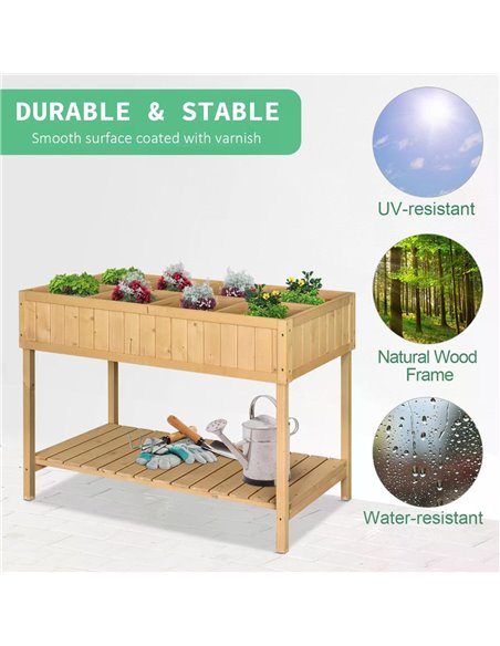 Outsunny Garden Wooden Planters, Flower Box Raised, Rectangular 8 Compartment Plant Stand, Oak Tone 845-238V01 - pic 46564 | FastDaddyshop